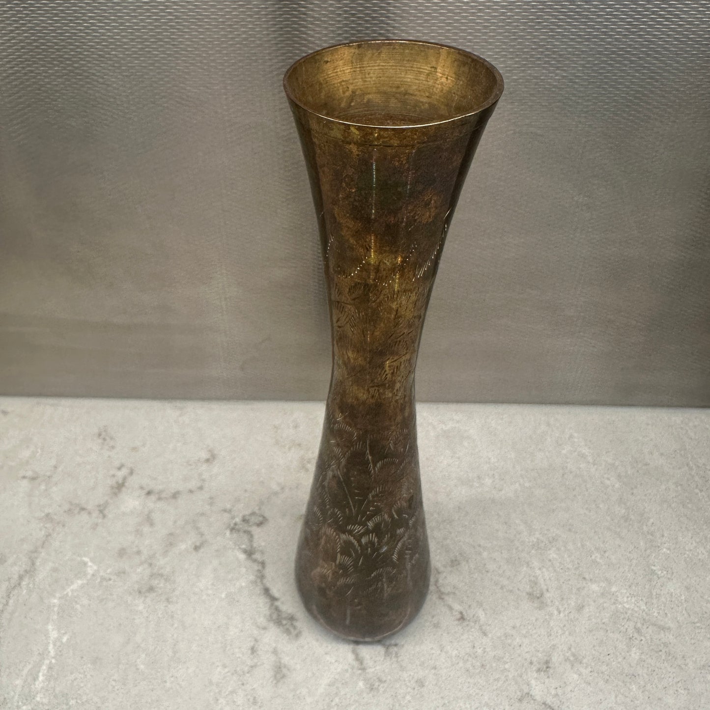 Large Vintage Brass Etched Vase