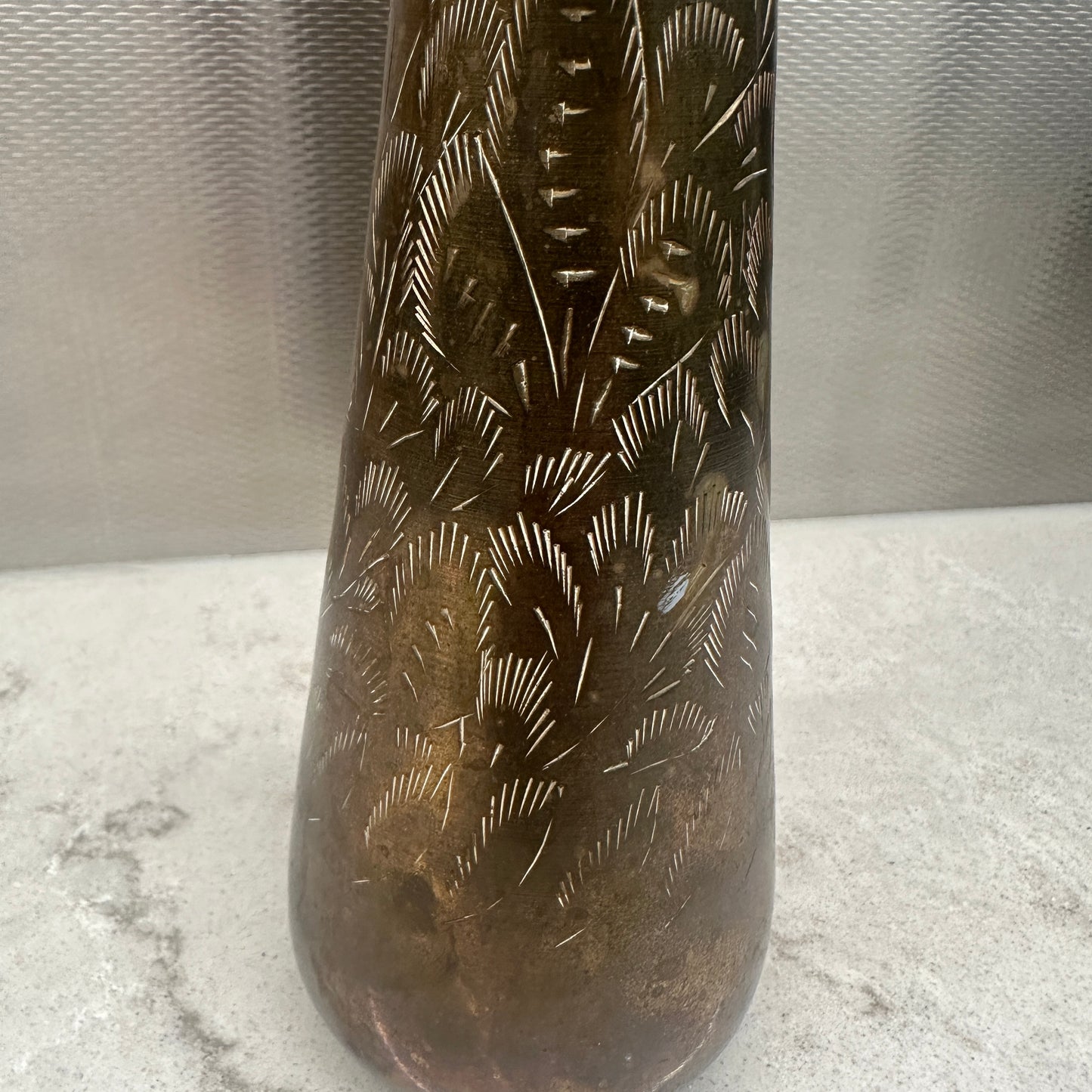 Large Vintage Brass Etched Vase
