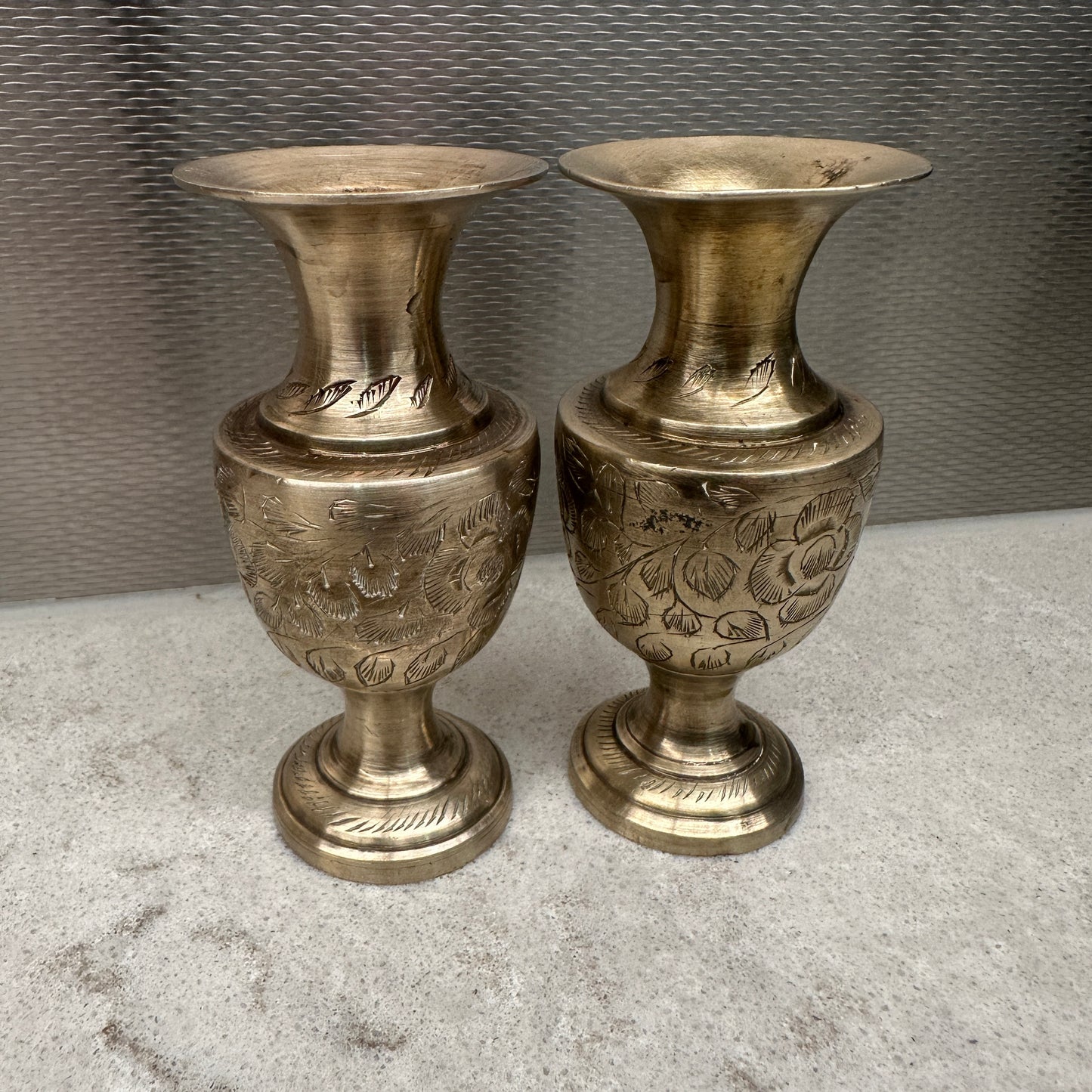 Small Vintage Brass Etched Vase