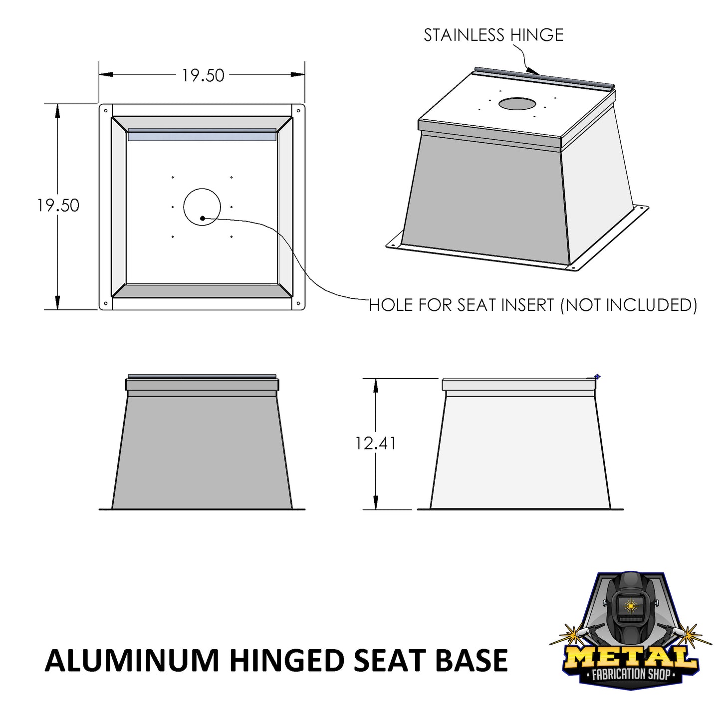 Aluminum Boat Seat Base with Hinged Lid & Stainless Latch