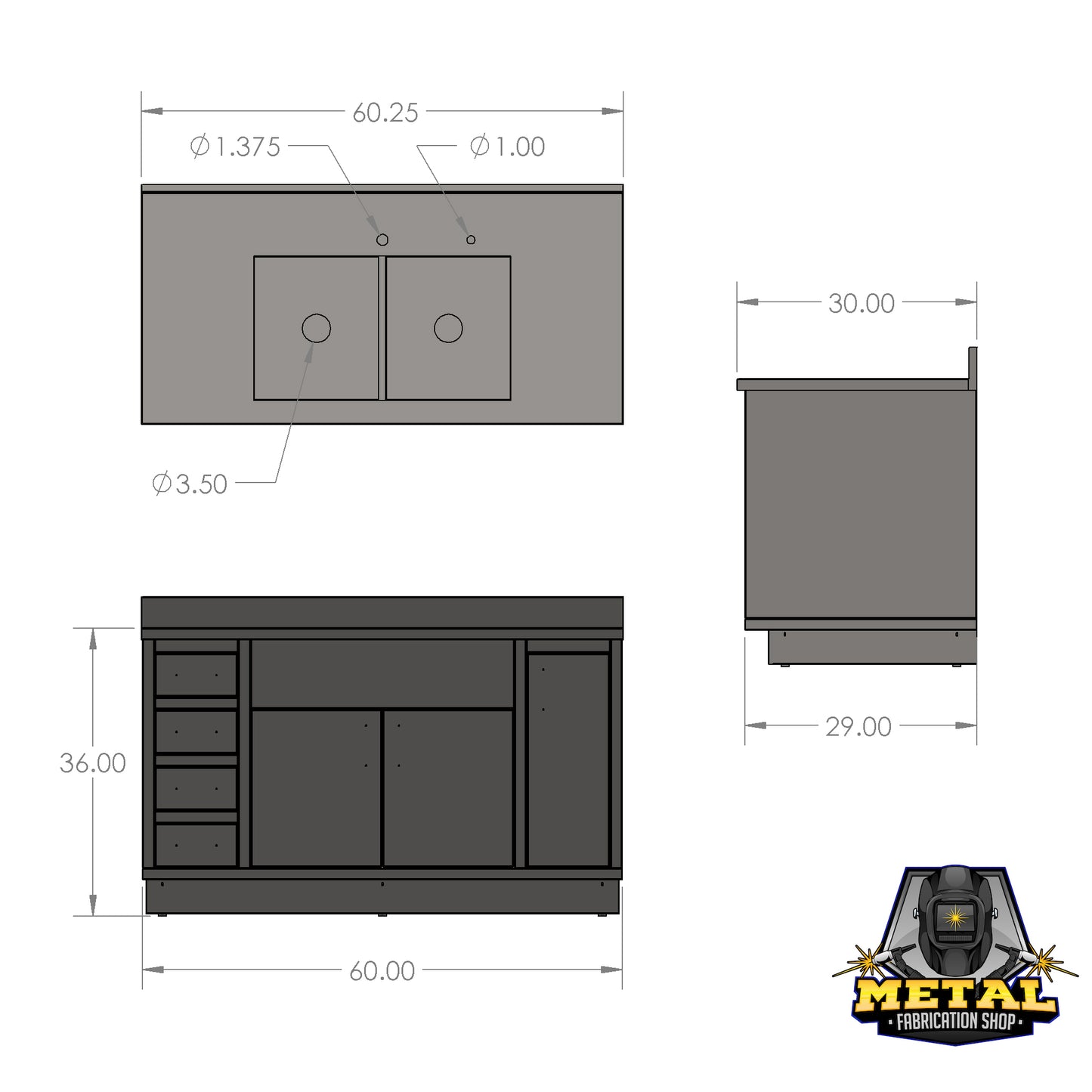 Stainless Steel Base Sink Cabinet With 3 Doors and 4 Drawers