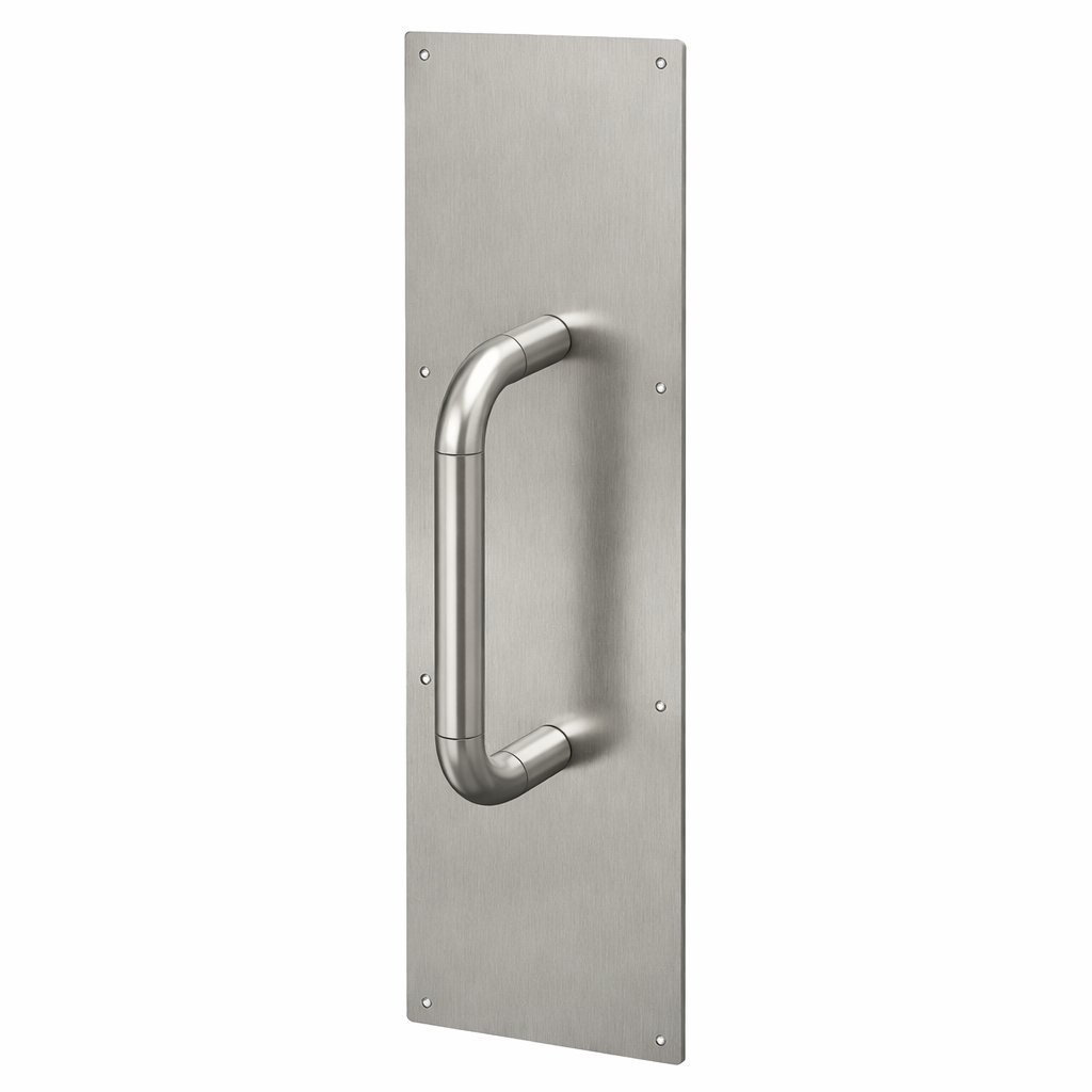 24" x 6" Stainless Steel Door Push Pull Plate with 1" Handle - Commercial Grade