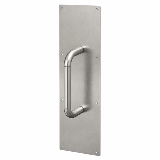 24" x 6" Stainless Steel Door Push Pull Plate with 1" Handle - Commercial Grade