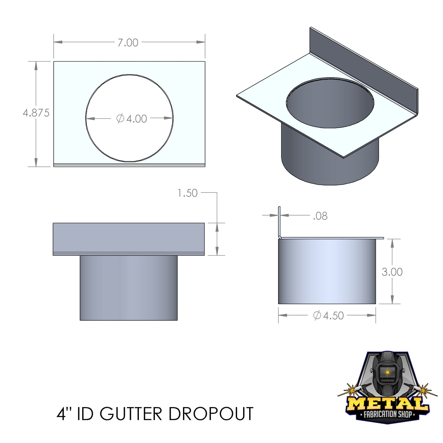 4" ID Aluminum Gutter Dropout
