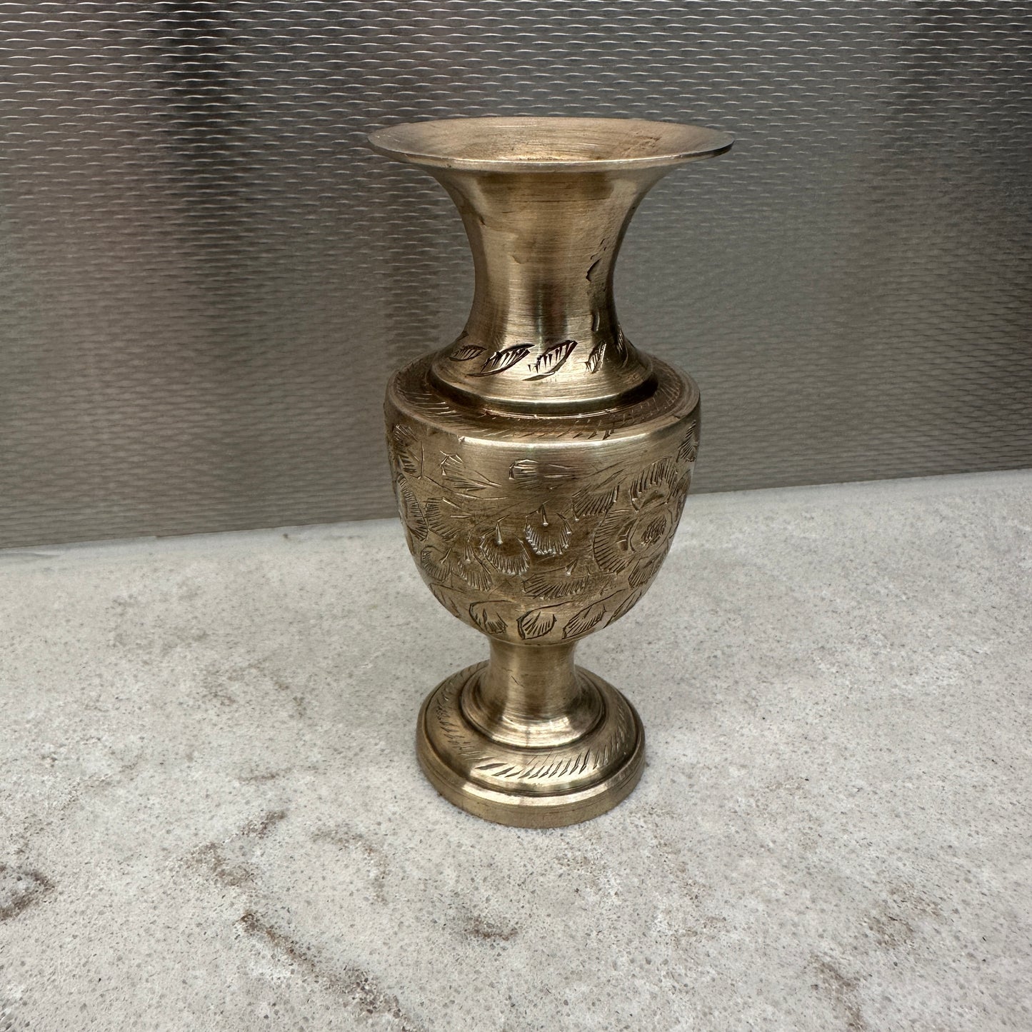 Small Vintage Brass Etched Vase