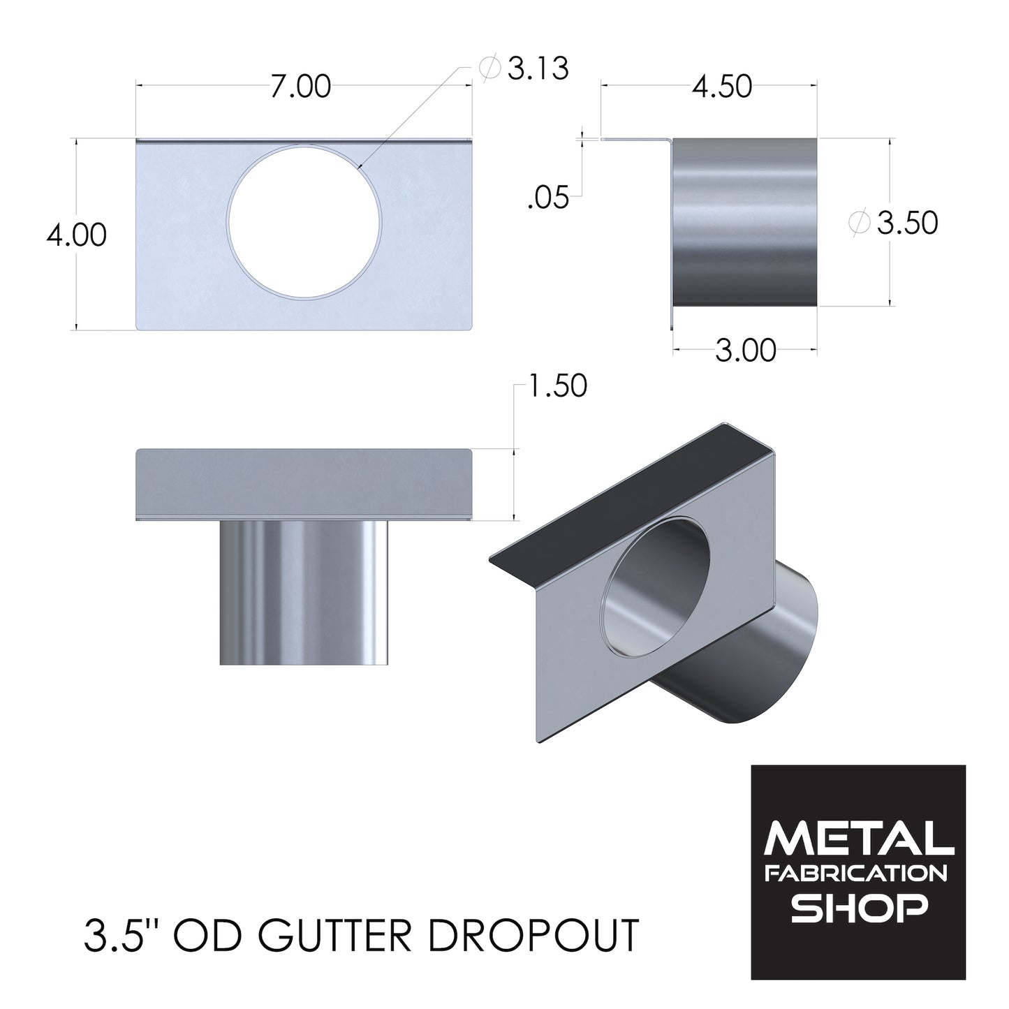 3.5" OD Aluminum Gutter Dropout