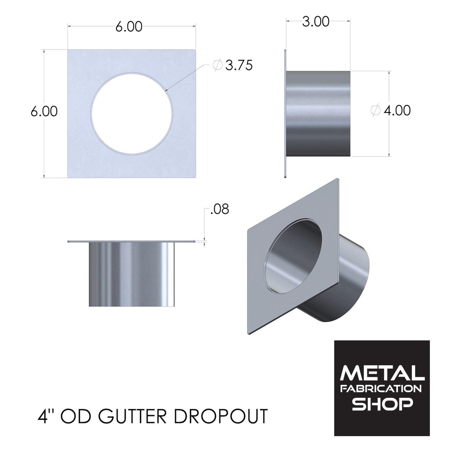 4" OD Aluminum Gutter Dropout